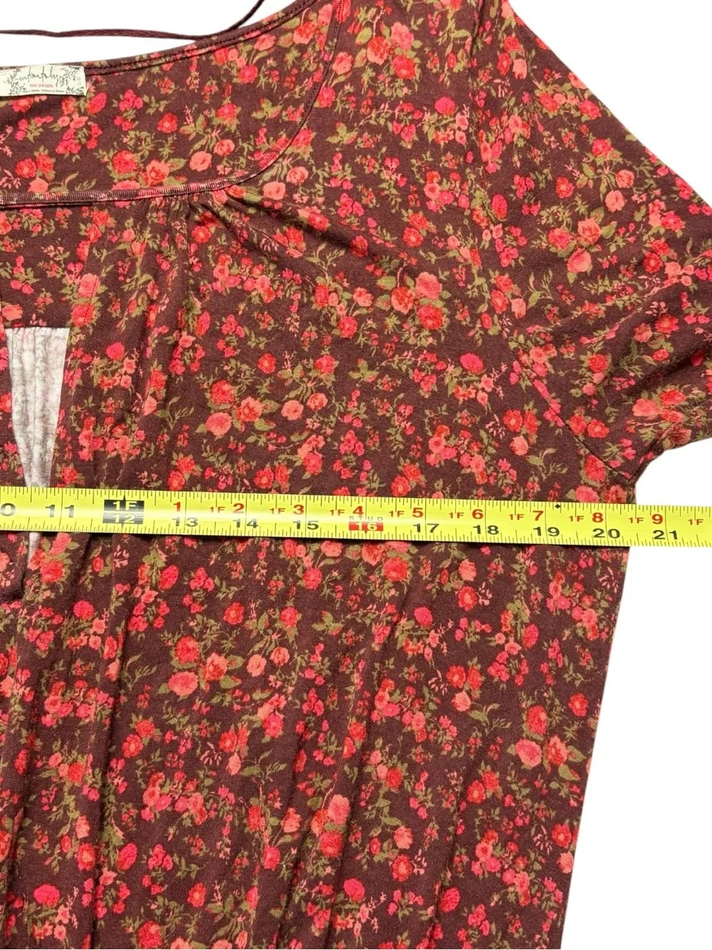Free People Kaya Floral Printed Cutout Bodysuit Size L Chocolate Red